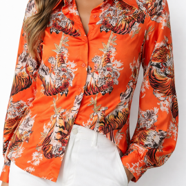 Blusa estampada de tigres naranja – Camisa femenina moderna