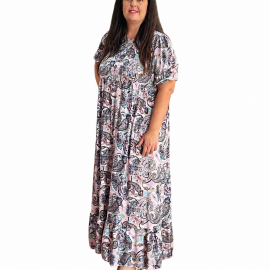 Vestido largo estampado paisley en tonos pastel